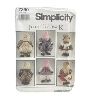 Simplicity 7360 Abbie's Jiffy Six-Pack Stuffed Pig Doll & Clothes ONE SIZE